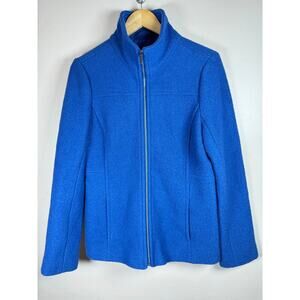 Womens Lands End Wool Blend Coat Jacket Blue Zip Front Size 10 Classic Preppy